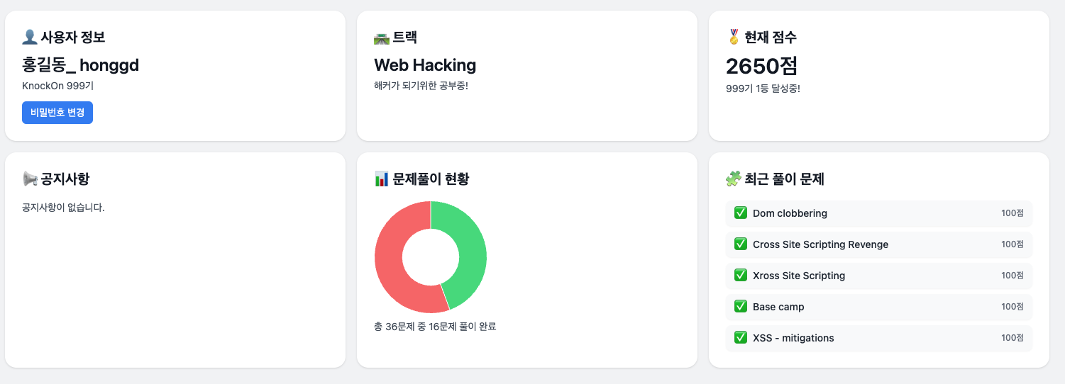 CTF 기반 문제 풀이 화면
